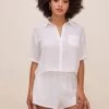 Chrysanthe Short Sleeve Button Up Top -Chic Outfit Shop ACT16584 WHITE 2
