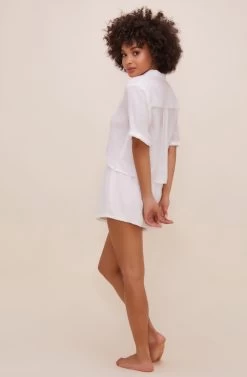 Chrysanthe Short Sleeve Button Up Top 16 Chrysanthe Short Sleeve Button Up Top -Chic Outfit Shop ACT16584 WHITE 4