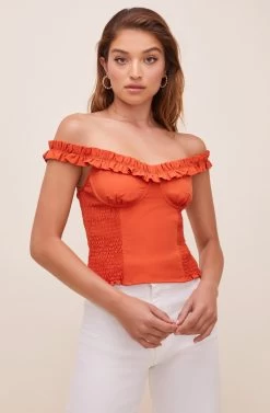 Tamaya Ruffle Smocked Top 34 Tamaya Ruffle Smocked Top -Chic Outfit Shop ACT16601L REDORANGE 5
