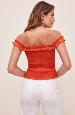 Tamaya Ruffle Smocked Top 36 Tamaya Ruffle Smocked Top -Chic Outfit Shop ACT16601L REDORANGE 9