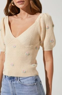 Bria Floral Embroidered Sweater 11 Bria Floral Embroidered Sweater -Chic Outfit Shop ACT16627 BEIGEMULTI 3