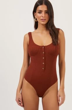 Tenderly Ribbed Knit Bustier Bodysuit 12 Tenderly Ribbed Knit Bustier Bodysuit -Chic Outfit Shop ACT16655 BURNTCINNAMON 6