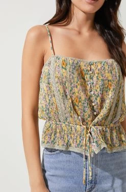 Flora Pleated Square Neck Top 7 Flora Pleated Square Neck Top -Chic Outfit Shop ACT16656 TAUPEYELLOWFLORAL 3