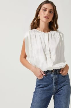 Naoko Pleated Sleeveless Top -Chic Outfit Shop ACT16679 WHITE 2