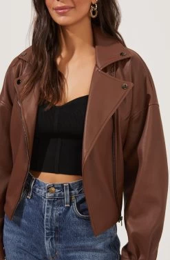 Rubia Faux Leather Moto Jacket -Chic Outfit Shop ACT16740 BROWN 3