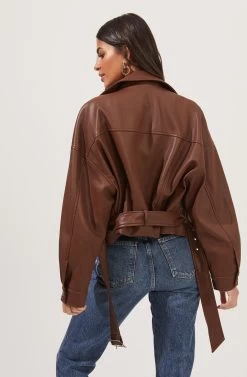 Rubia Faux Leather Moto Jacket -Chic Outfit Shop ACT16740 BROWN 4