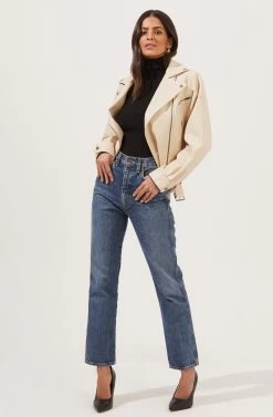 Rubia Faux Leather Moto Jacket -Chic Outfit Shop ACT16740 CREAM 1