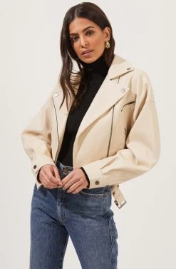 Rubia Faux Leather Moto Jacket -Chic Outfit Shop ACT16740 CREAM 2