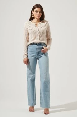 Everlong Scalloped Collar Pointelle Cardigan 8 Everlong Scalloped Collar Pointelle Cardigan -Chic Outfit Shop ACT16758 IVORY 1 2