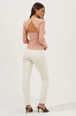 Rosa Scoop Neck Cutout Sweater -Chic Outfit Shop ACT16763 BLUSH 3