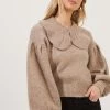 Dashwood Puff Sleeve Oversized Collar Sweater 2 Dashwood Puff Sleeve Oversized Collar Sweater -Chic Outfit Shop ACT16772 TAUPE 2