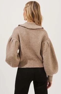 Dashwood Puff Sleeve Oversized Collar Sweater 12 Dashwood Puff Sleeve Oversized Collar Sweater -Chic Outfit Shop ACT16772 TAUPE 6