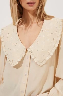 Evelyn Oversized Frilly Collar Button Down Top -Chic Outfit Shop ACT16779 CREAM 3