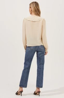 Evelyn Oversized Frilly Collar Button Down Top -Chic Outfit Shop ACT16779 CREAM 5