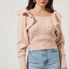 Cabot Ruffle Faux Pearl Embellished Sweater -Chic Outfit Shop ACT16785 BLUSH 2