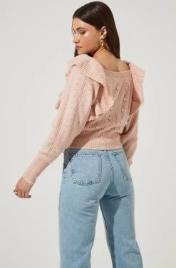 Cabot Ruffle Faux Pearl Embellished Sweater 13 Cabot Ruffle Faux Pearl Embellished Sweater -Chic Outfit Shop ACT16785 BLUSH 4