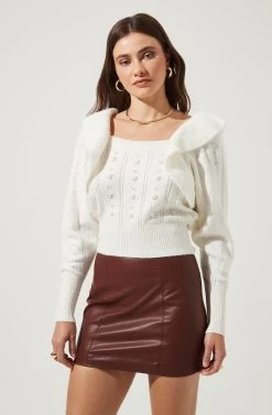 Cabot Ruffle Faux Pearl Embellished Sweater 14 Cabot Ruffle Faux Pearl Embellished Sweater -Chic Outfit Shop ACT16785 OFFWHITE 2