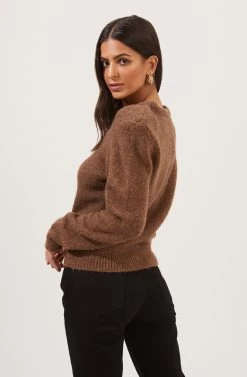 Tuscany Shoulder Pad Sweater 18 Tuscany Shoulder Pad Sweater -Chic Outfit Shop ACT16797 BROWN 5