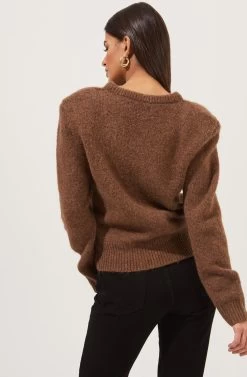 Tuscany Shoulder Pad Sweater 20 Tuscany Shoulder Pad Sweater -Chic Outfit Shop ACT16797 BROWN 6