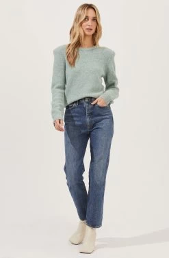 Tuscany Shoulder Pad Sweater 25 Tuscany Shoulder Pad Sweater -Chic Outfit Shop ACT16797 SAGE 2