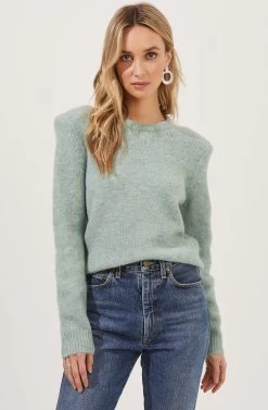 Tuscany Shoulder Pad Sweater 21 Tuscany Shoulder Pad Sweater -Chic Outfit Shop ACT16797 SAGE 3