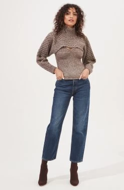 Imani Turtleneck Cable Knit Sweater Set -Chic Outfit Shop ACT16803 BROWN 1