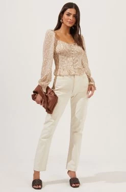 Concord Floral Peplum Puff Sleeve Top -Chic Outfit Shop ACT16819 TAUPEBLUEDITSY 1