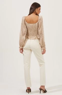 Concord Floral Peplum Puff Sleeve Top -Chic Outfit Shop ACT16819 TAUPEBLUEDITSY 4