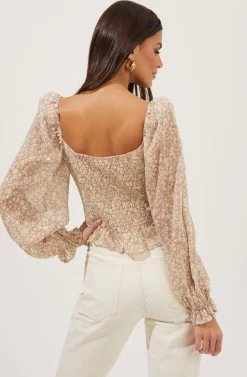 Concord Floral Peplum Puff Sleeve Top -Chic Outfit Shop ACT16819 TAUPEBLUEDITSY 6