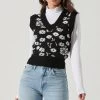 Primrose V Neck Sweater Vest -Chic Outfit Shop ACT16821JC BLACKWHITEFLORAL 0847