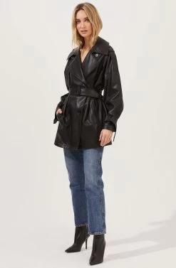 Peoria Belted Faux Leather Jacket -Chic Outfit Shop ACT16822 BLACK 1