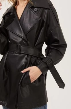 Peoria Belted Faux Leather Jacket -Chic Outfit Shop ACT16822 BLACK 3