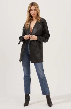 Peoria Belted Faux Leather Jacket -Chic Outfit Shop ACT16822 BLACK 6