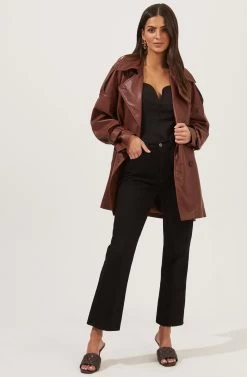 Peoria Belted Faux Leather Jacket -Chic Outfit Shop ACT16822 RUSTBROWN 1