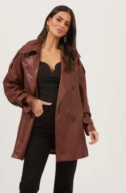 Peoria Belted Faux Leather Jacket -Chic Outfit Shop ACT16822 RUSTBROWN 2