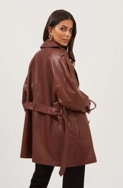 Peoria Belted Faux Leather Jacket -Chic Outfit Shop ACT16822 RUSTBROWN 5