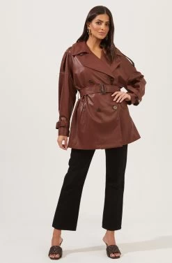 Peoria Belted Faux Leather Jacket -Chic Outfit Shop ACT16822 RUSTBROWN 6