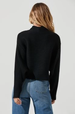 Rayn Ribbed Knit Wrap Front Sweater 21 Rayn Ribbed Knit Wrap Front Sweater -Chic Outfit Shop ACT16828 BLACK 4