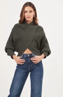 Rayn Ribbed Knit Wrap Front Sweater 22 Rayn Ribbed Knit Wrap Front Sweater -Chic Outfit Shop ACT16828 DARKGREEN 2