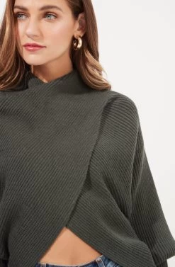 Rayn Ribbed Knit Wrap Front Sweater 24 Rayn Ribbed Knit Wrap Front Sweater -Chic Outfit Shop ACT16828 DARKGREEN 3