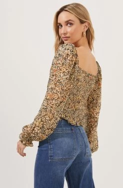 Love Song Floral Ruched Frill Puff Sleeve Top -Chic Outfit Shop ACT16830C BLACK YELLOWFLORAL 6