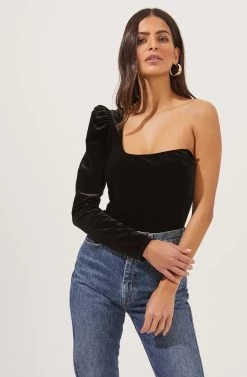 Elegance Velvet Single Sleeve Bodysuit