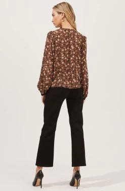 Lula Floral Contrast Collar Top 9 Lula Floral Contrast Collar Top -Chic Outfit Shop ACT16863 BROWNBLACKFLORAL 4