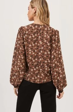 Lula Floral Contrast Collar Top 11 Lula Floral Contrast Collar Top -Chic Outfit Shop ACT16863 BROWNBLACKFLORAL 5