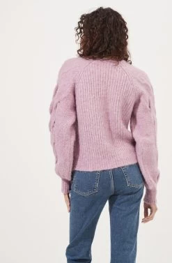 Lizette Cable Knit Statement Sleeve Sweater 20 Lizette Cable Knit Statement Sleeve Sweater -Chic Outfit Shop ACT16879 LILAC 4
