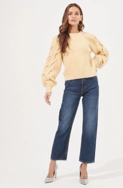 Lizette Cable Knit Statement Sleeve Sweater 31 Lizette Cable Knit Statement Sleeve Sweater -Chic Outfit Shop ACT16879 YELLOW 1