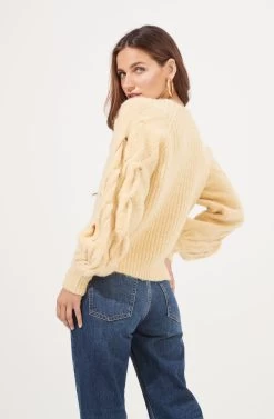 Lizette Cable Knit Statement Sleeve Sweater 33 Lizette Cable Knit Statement Sleeve Sweater -Chic Outfit Shop ACT16879 YELLOW 6
