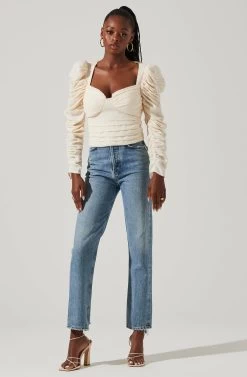 Caldwell Metallic Ruched Sweetheart Neck Top 21 Caldwell Metallic Ruched Sweetheart Neck Top -Chic Outfit Shop ACT16906 CREAM 1