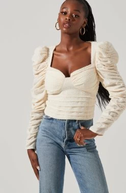 Caldwell Metallic Ruched Sweetheart Neck Top 22 Caldwell Metallic Ruched Sweetheart Neck Top -Chic Outfit Shop ACT16906 CREAM 3