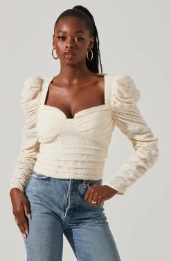 Caldwell Metallic Ruched Sweetheart Neck Top 20 Caldwell Metallic Ruched Sweetheart Neck Top -Chic Outfit Shop ACT16906 CREAM 4